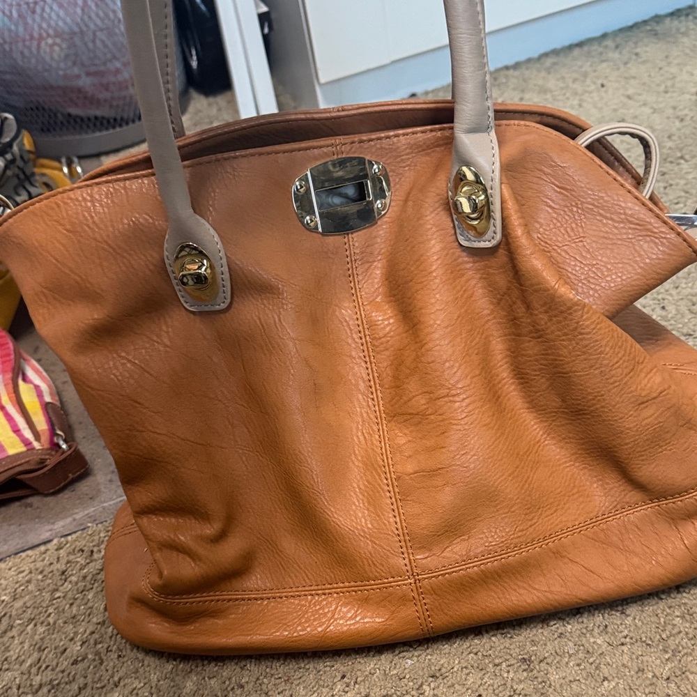 Charming Charlie Tan Tote Bag with Gold Accents